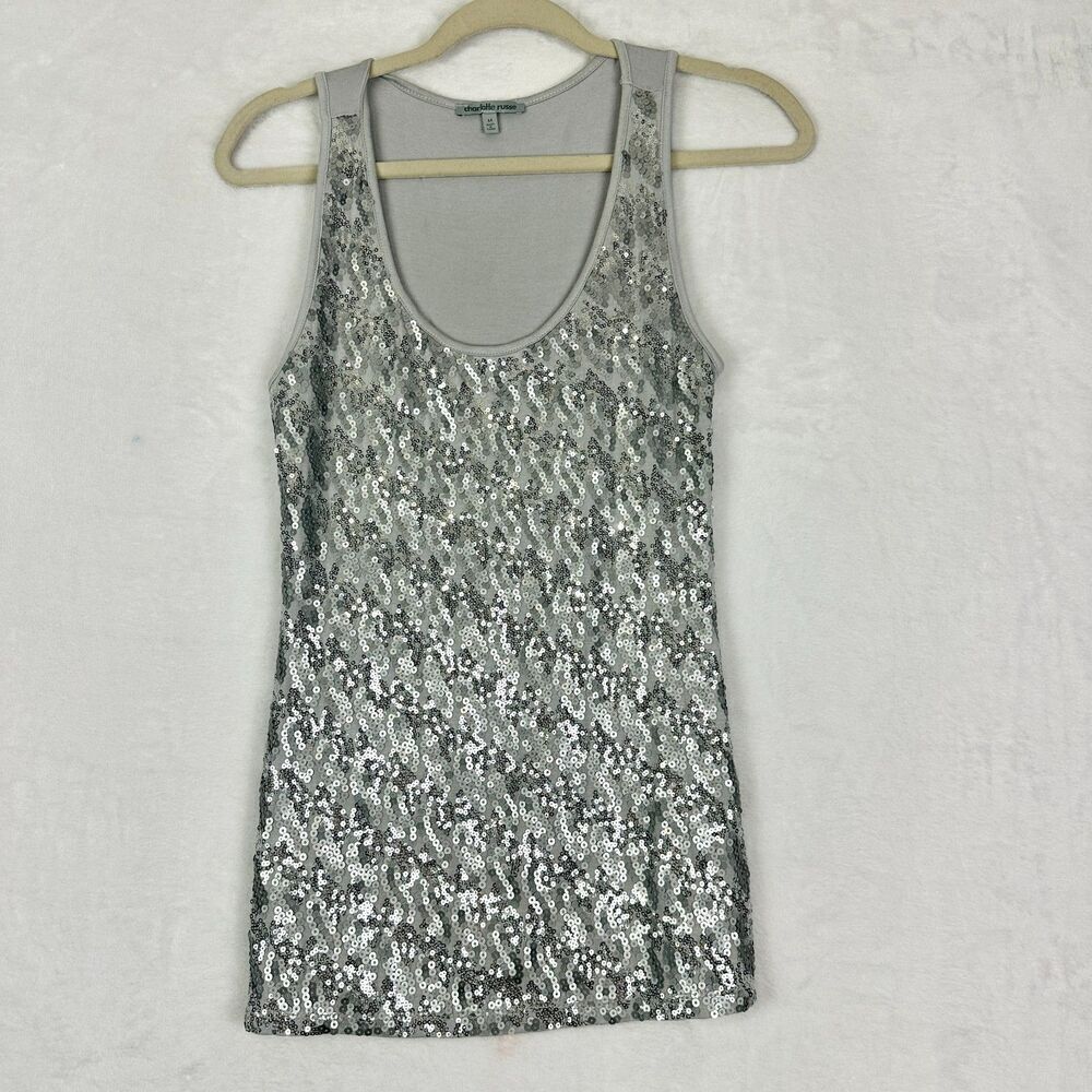 Charlotte Russe Vintage Y2K Sequins Tank Top Size Medium Grey